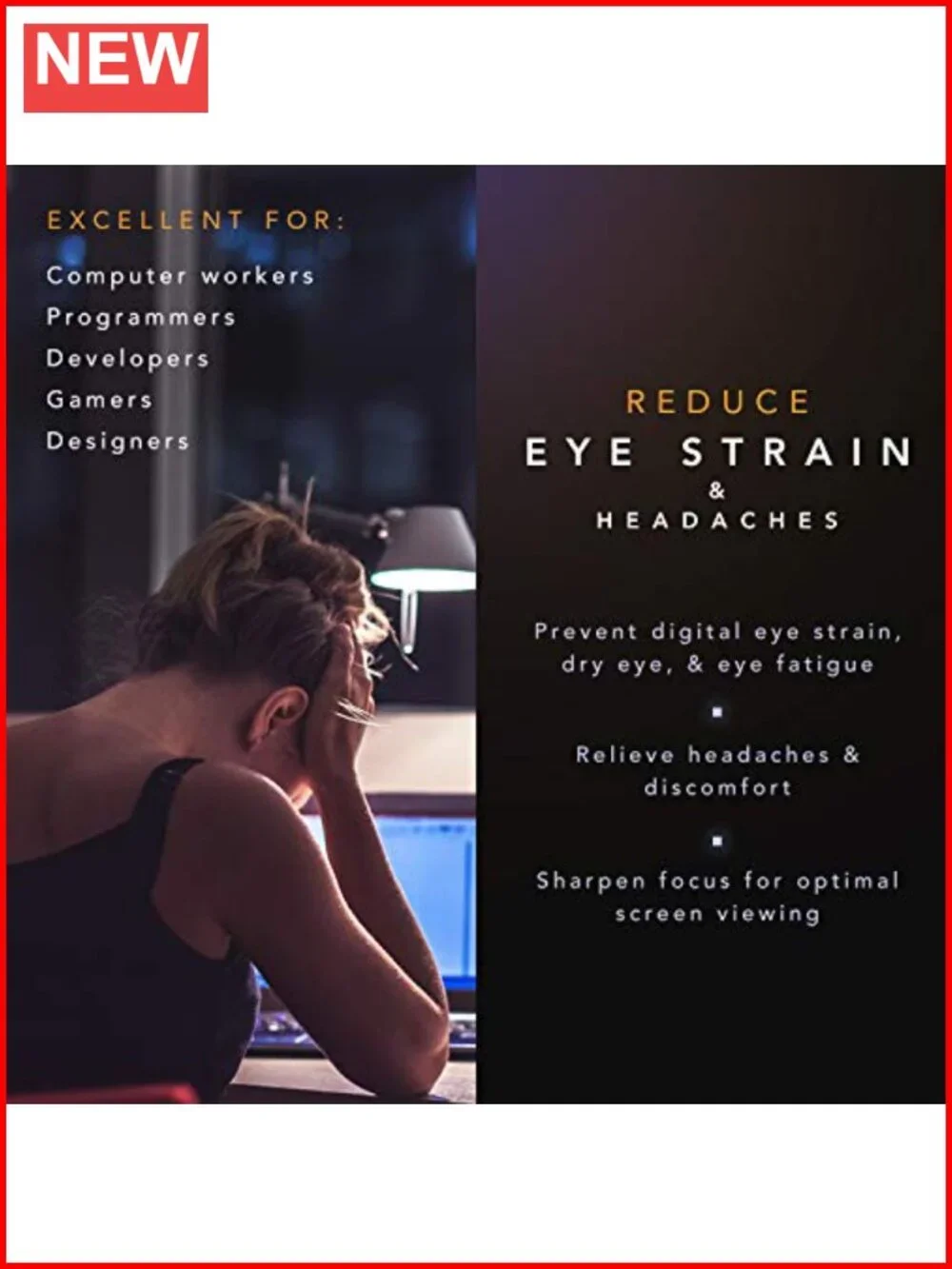 Anti Blue-Light Blocking Glasses UV400 Reduce Eye Strain Improve Sleep